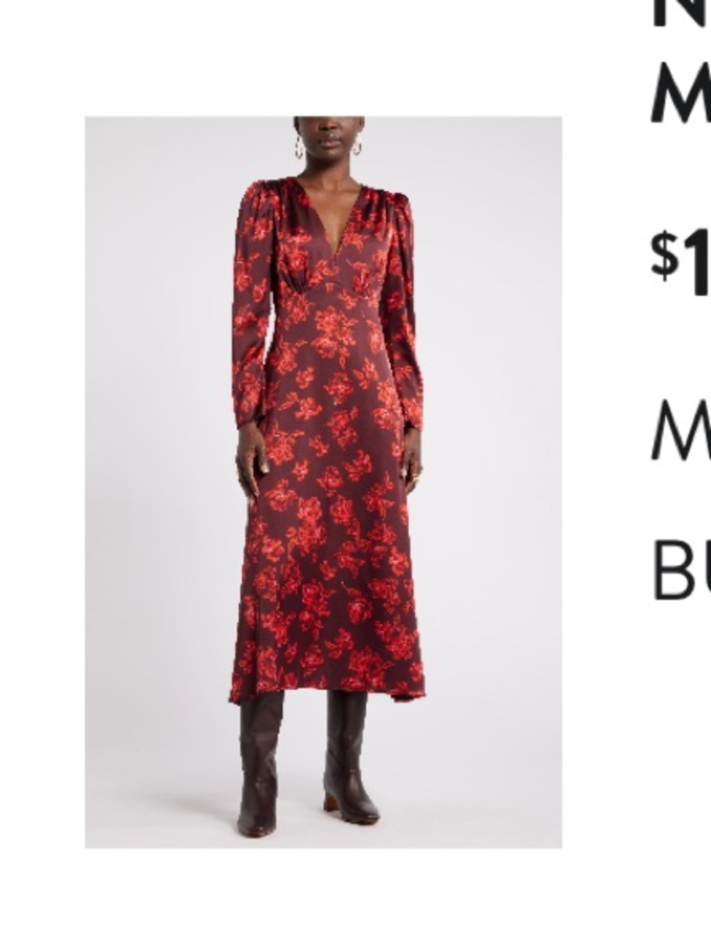 Nordstrom Burgundy Floral Satin Midi Dress